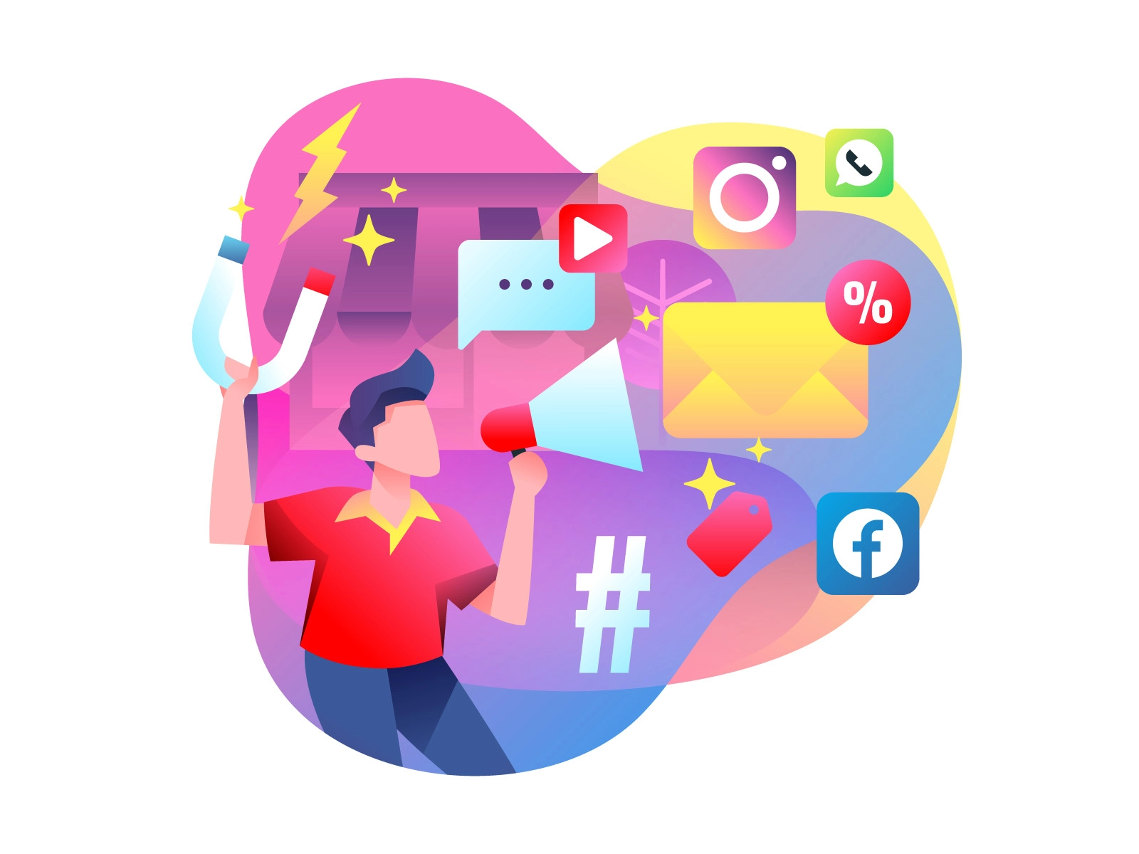 social media marketing cartoon image - Adam Group